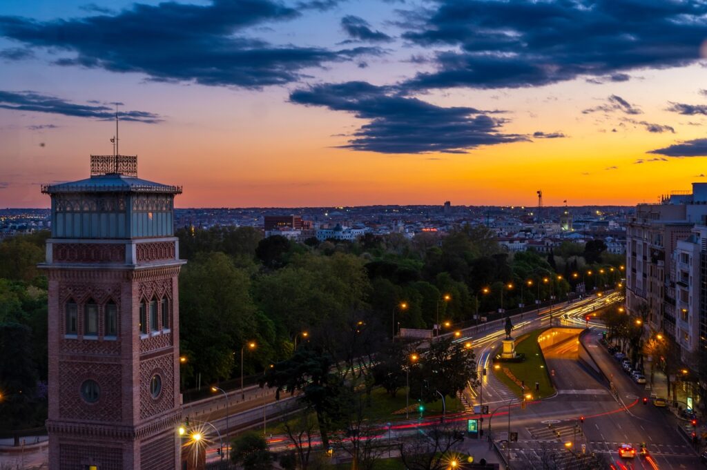 madrid, spain, city, building, heaven, monument, clouds, nature, sunset, landscape